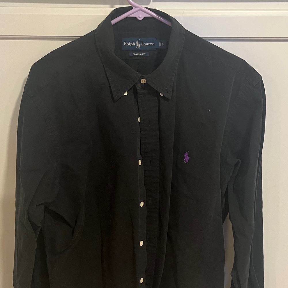 Ralph Lauren Men's Black Shirt with Purple Logo